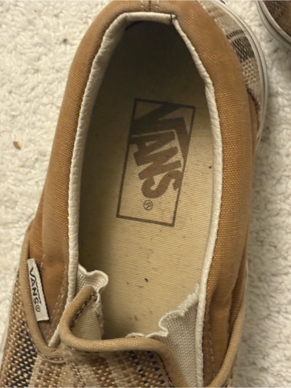Vans Men’s Slip-On Loafers in Tan and Brown Stripes  Men’s Size 5  Womans 6.5 - Picture 2 of 5